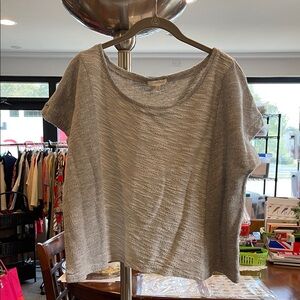 Eileen Fisher Light Gray 100% Cotton Knit Cropped Short Sleeve Top Size M